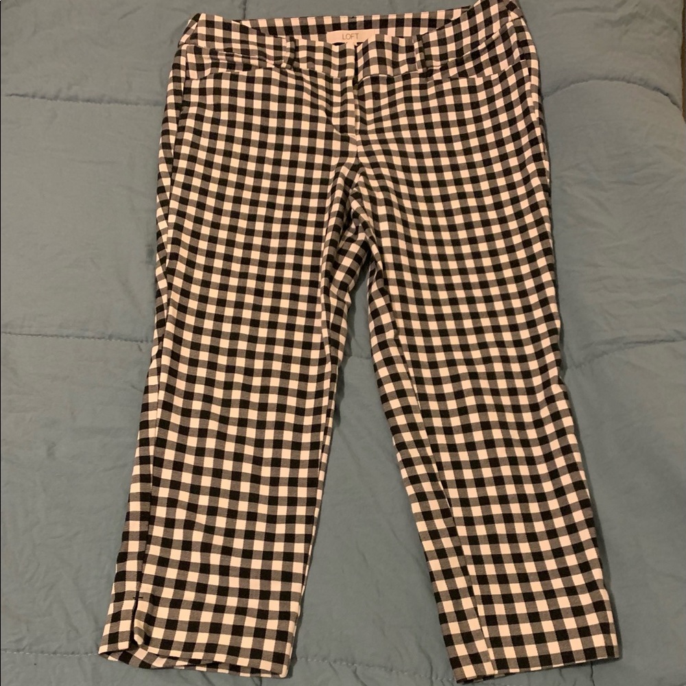 LOFT Ann Taylor Black and White Plaid Pants